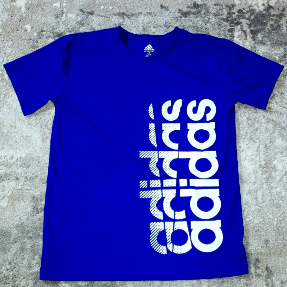 Adidas Youth Blue With White Logo Short Sleeve T-shirt